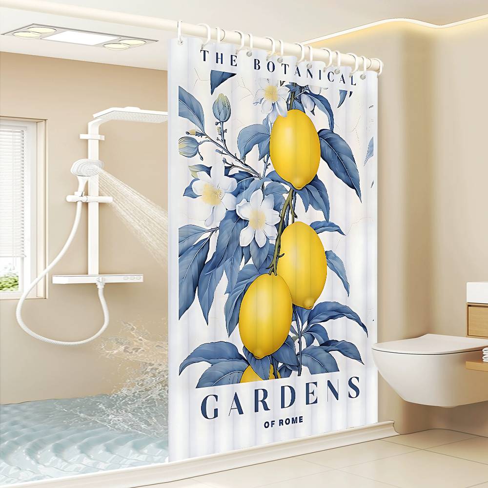 Mediterranean Lemon Cartoon Shower Curtain - Water-Repellent And Leak-Resistant, Mold And Mildew Resistant For