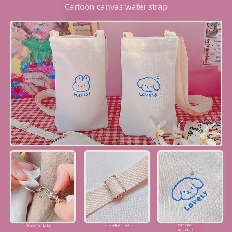 2024 Zimt-Hund Cartoon Umhängebecher & Thermosflaschen-Set mit Canvas-Tasche