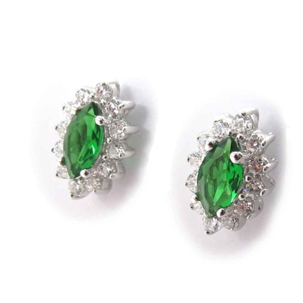 Les Trésors De Lily [J8611] - Silver Earrings 'Victorina' Emerald Green Silver White (rhodium-plated) - 12x8 Mm