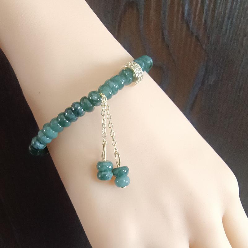 Natural A-Grade Ice Green Jade Abacus Bead Bracelet with Tassel, 5x3mm. Jade Bracelet