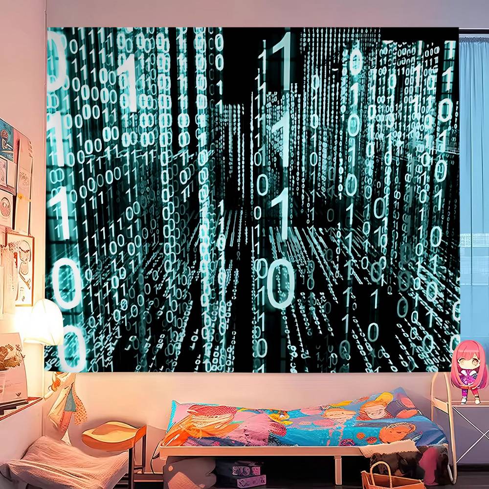 Binary Code The Matrix Program Chart Printed Large Wall Tapestry Indian Buddha Wall Decoration Witchcraft Bohemian Hippie Wall