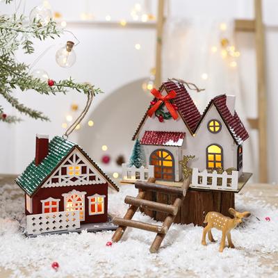 DIY Can Illuminate Creative Snow Scenery Christmas Desktop Ornaments Christmas Fun Decorations Christmas Wooden House Pendants