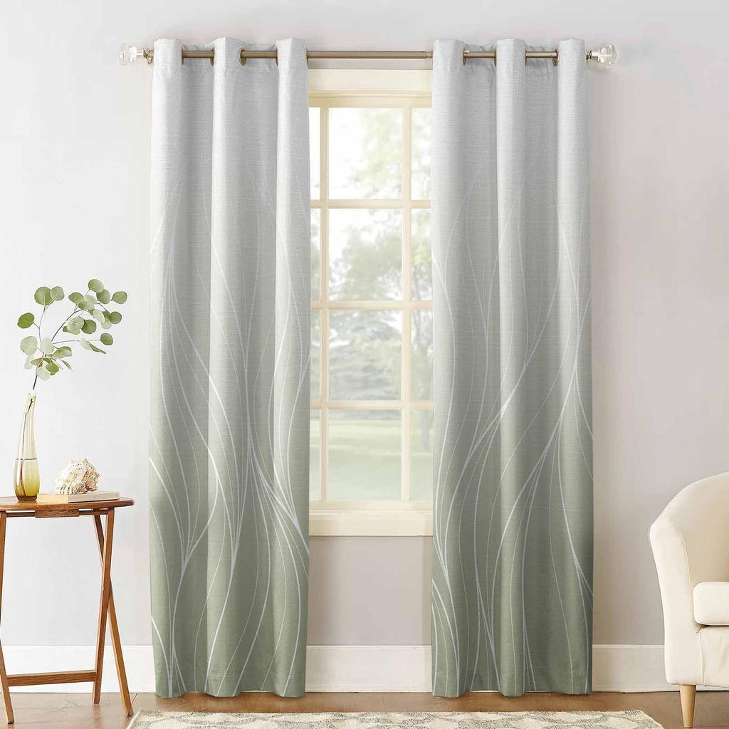 Sage Green Gradient Line Texture Blackout Curtains For Living Room Bedroom Window Treatment Blinds Drapes