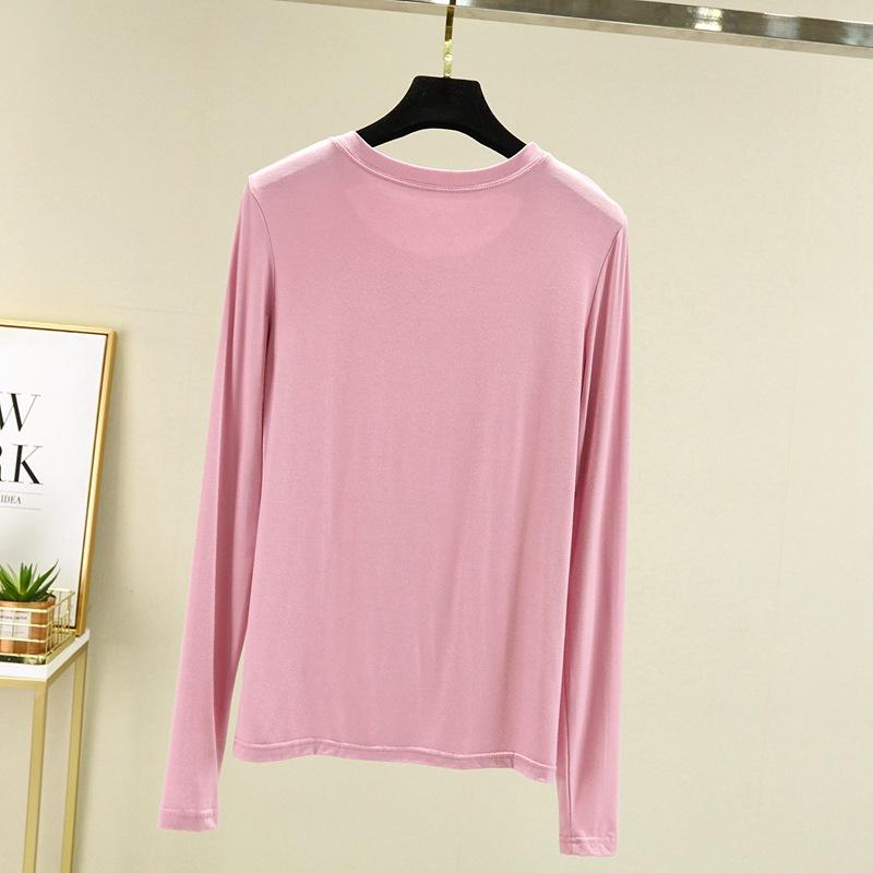 Modal Solid Basic T-skjorte O-hals Langermet Dame Høstbunn T-skjorter Alle match T-skjorte Plus size underskjorte