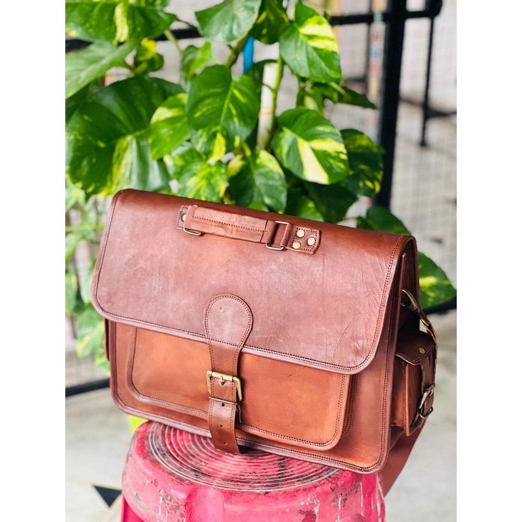 Goat Leather Vintage New Men Real Messenger Shoulder Profess Bag Briefcase