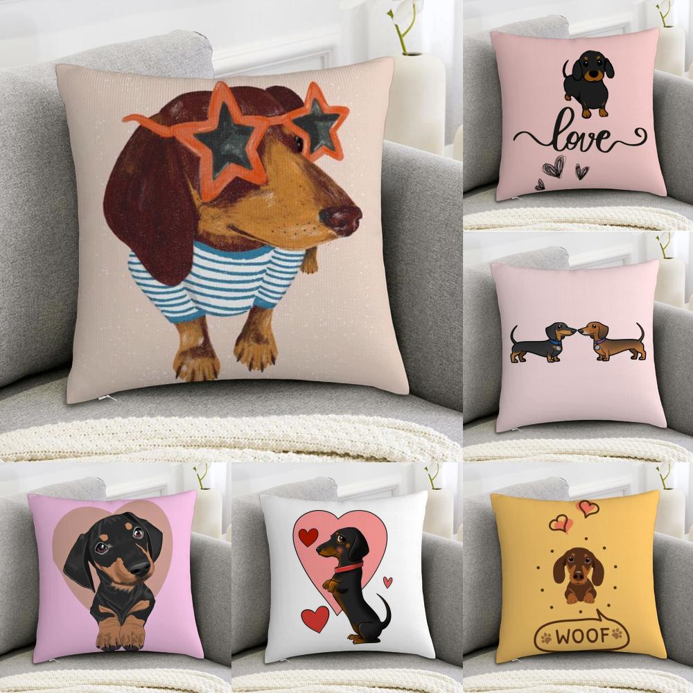 Sausage Dog Dachshund Cute Cushion Cover Plush Fabric Soft DoubleSided Printed Sofa Warm Winter Home Child Gift Pillow Case