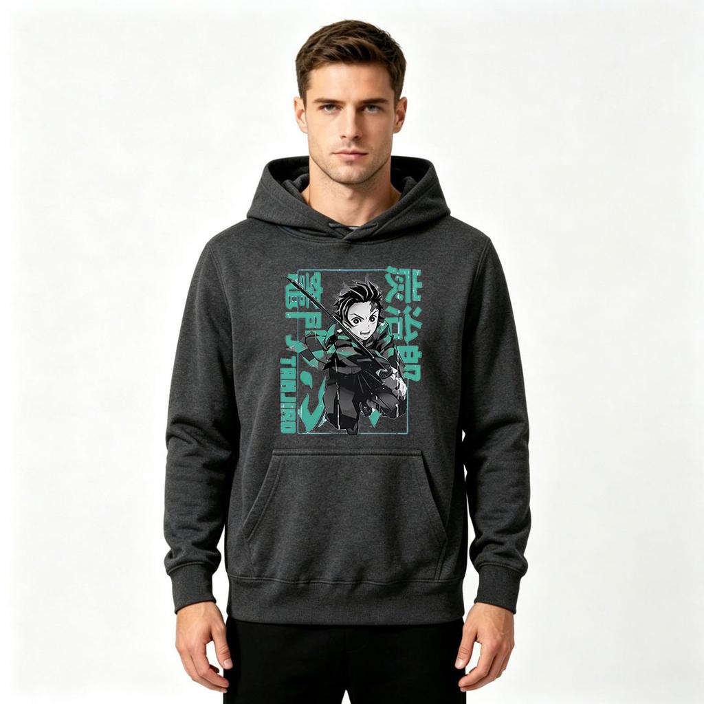 Men Anime Character Print Pullover Hoodie Casual Long Sleeve Streetwear Loose Fit Hooded Sweatshirt for Daily Wear