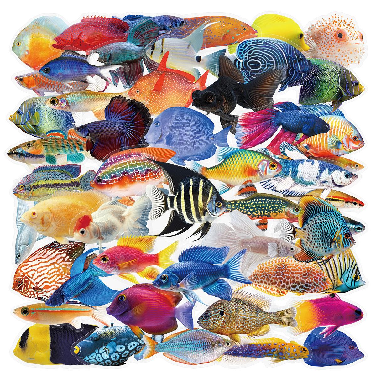 50 stuks Transparante Vis Cartoon Dagelijkse Stickers PVC Materiaal Decoratie DIY Waterbeker Mobiele Telefoon Scrapbook Waterdichte Stickers.