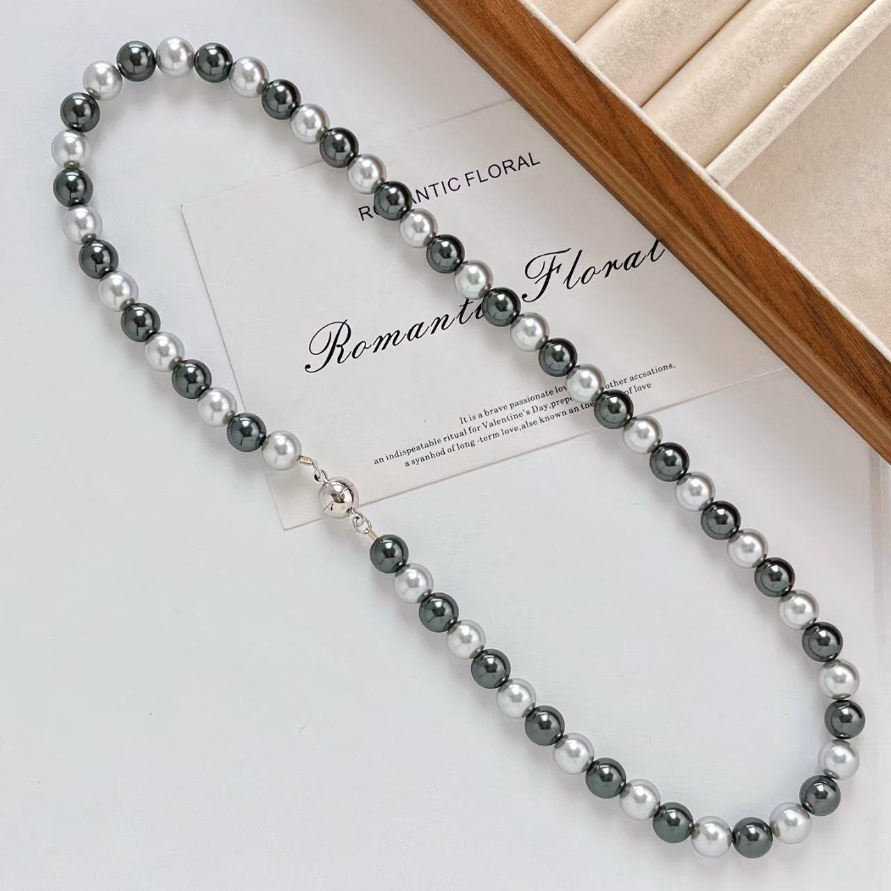

High Quality 8Mm Retro Premium Dark Night Black Gray Mixed Color Artificial Crystal Pearl Necklace Collarbone