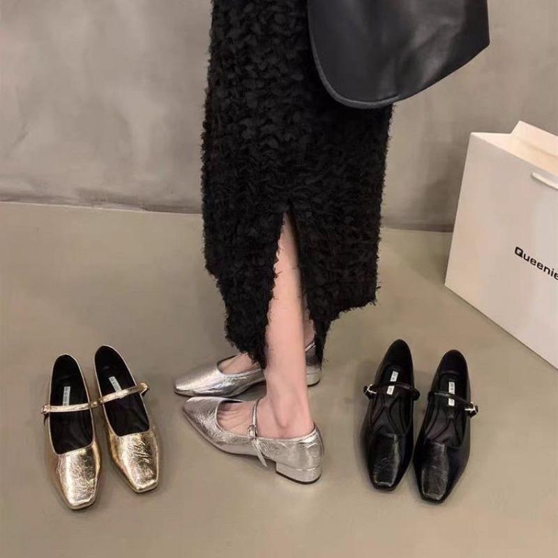 Square Head Versatile Skirt Single Shoes Women's Shoes New Spring and Autumn Thick Heel Mary Jane Single Shoes Grandma Shoes