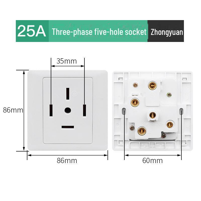 Suure võimsusega 86 tüüpi kliimaseadme pistikupesa, 20A koos lülitiga ja 25A kolmefaasiline neljajuhtmeline paneel