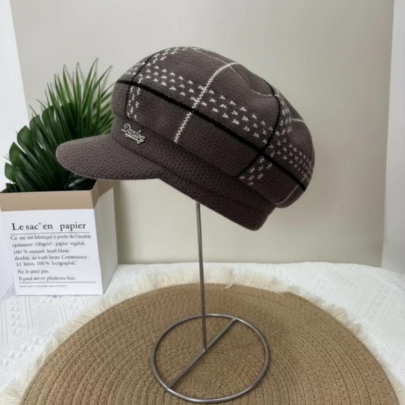 Damenmode Woll-Entenschnabelmütze für Herbst/Winter - Gemütliches Strickmuster mit Samtfutter, Perfekt für Mittelalte und Ältere.