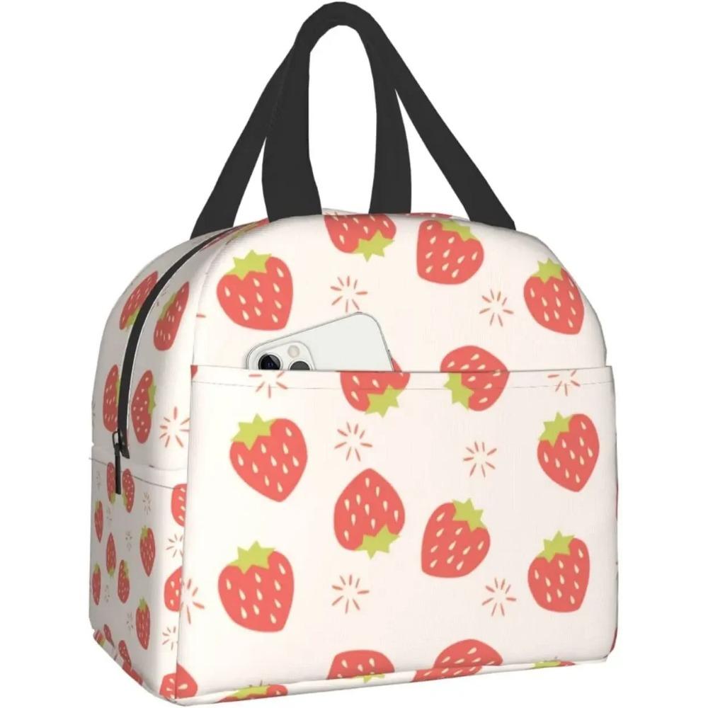 Geantă de prânz drăguță cu căpșuni și flori, cutie de prânz reutilizabilă pentru muncă, bento cooler, geantă reutilizabilă, cutii de picnic, recipiente izolate