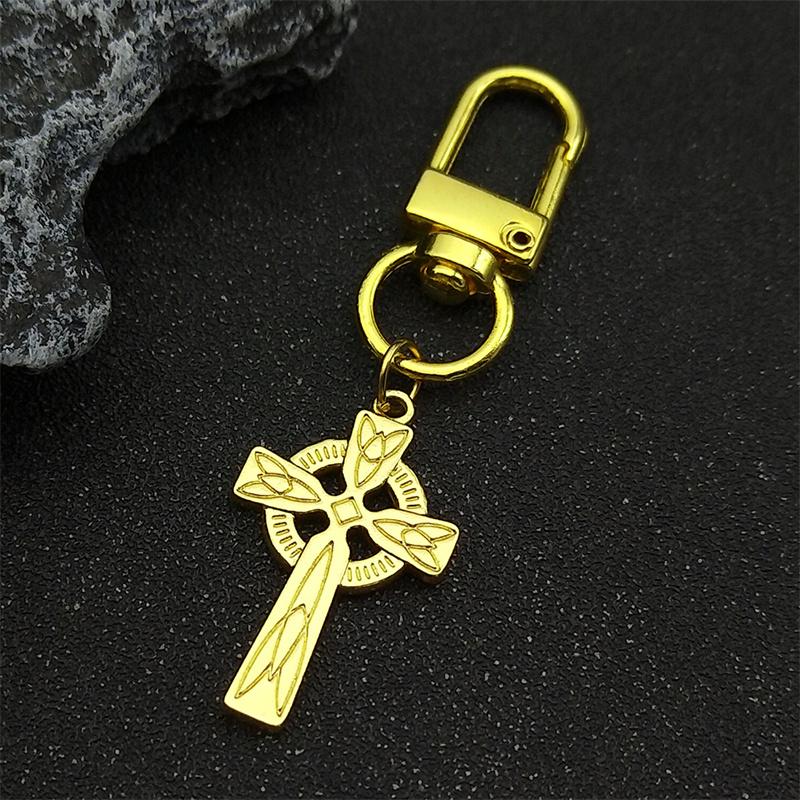Celtic Knot Irish Cross Pendant Keyring for Women Men Stainless Steel Gold Color Viking Norse Odin Keychain Jewelry llaveros