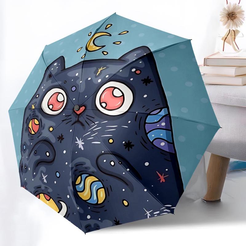 1pc Cosmic Cat Automatic Open/close Umbrella, 8-Rib sturdy structure, Portable Travel Umbrella, Parties, Everyday Use, 19
