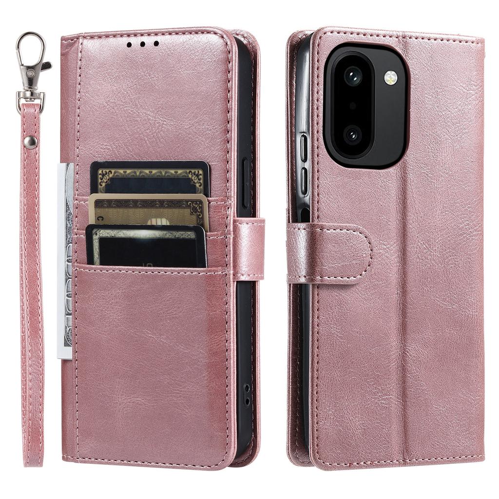 For OnePlus 15R 5G Case 6 Card Slots PU Leather Anti-Fall Phone Cover with Wrist Strap