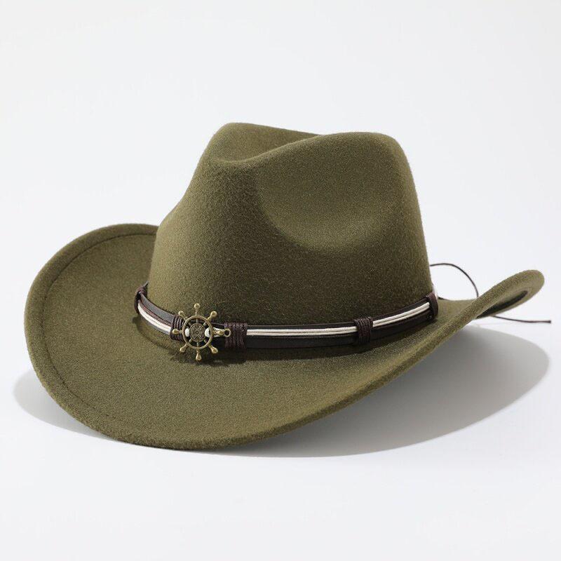 New ethnic woolen western cowboy hat metal skull accessories jazz hat fashion versatile top hat