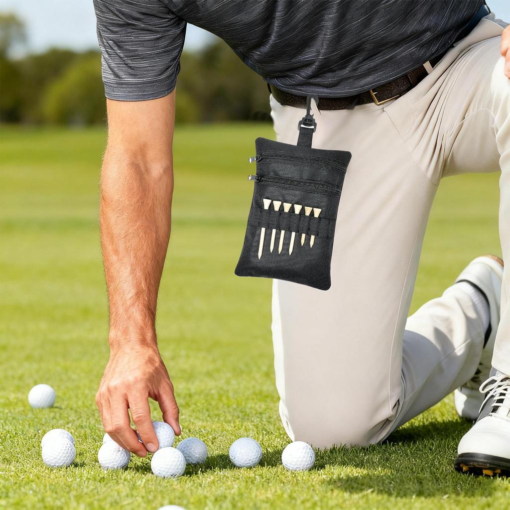 Golf Ball Pouch Zipper Waist Pocket Golf Tee Bag for Belt Backpack Outdoor Training Practice Travel Gym Men Dad Golfer