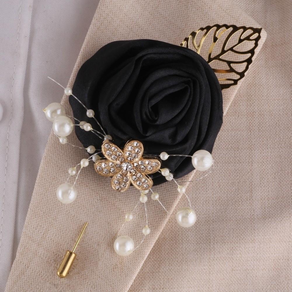 

Elegant Groom and Groomsmen Accessories Rose Wedding Brooch Formal Chest Flower Bridal чорний