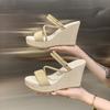 Wedge heel slippers summer foreign trade large size two wear sandals women's muffin thick-soled thin strap open-toed Roman shoes