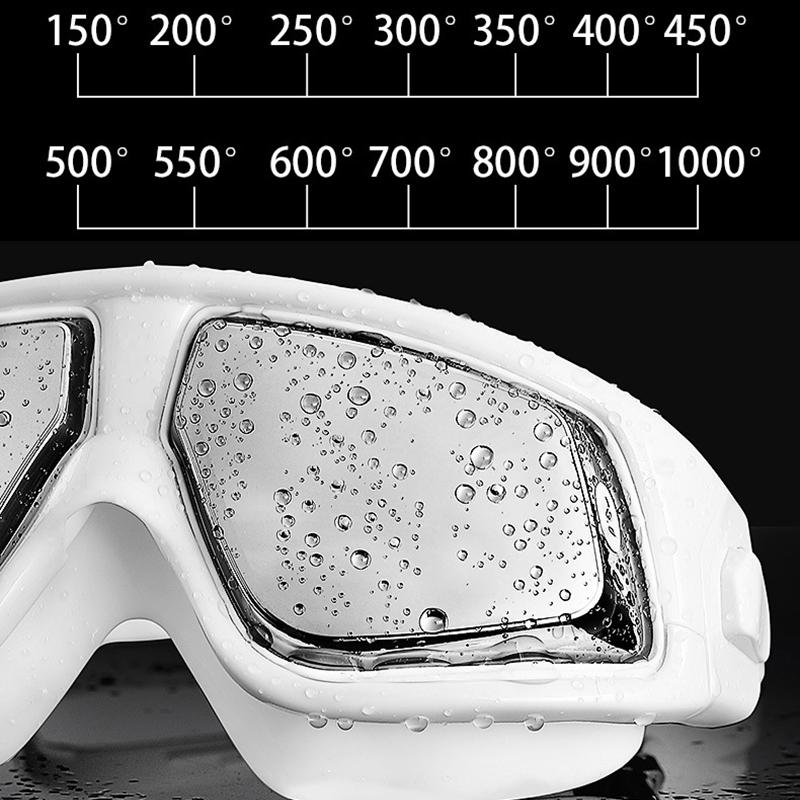 -1.5 To -10.0 Myopia Swim Eyewear Silicone Large Frame Anti Fog Swimming Goggles Custom Different Degree For Left Right Eyes