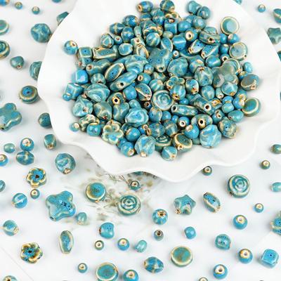Flower Glaze Blue Ceramic Beads Loose Beads Handmade DIY Necklace Accessories Material Beads