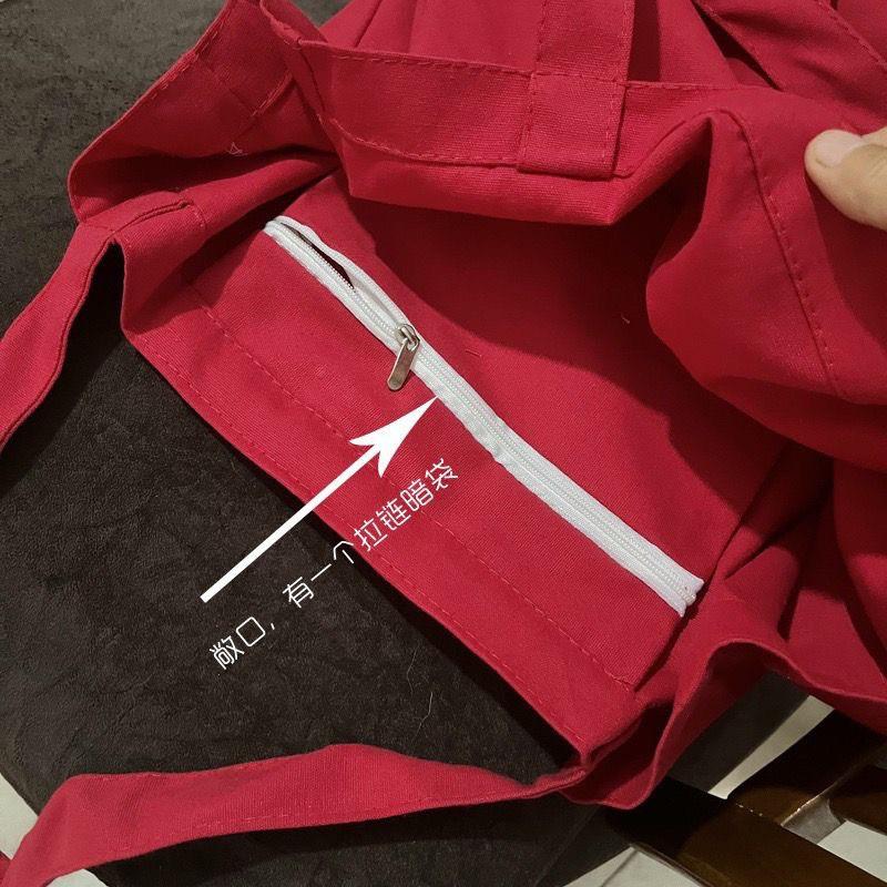 Korean Version Ins Same Model Red Canvas Bag Casual Letter Printed Shoulder Large Capacity Student Schoolbag