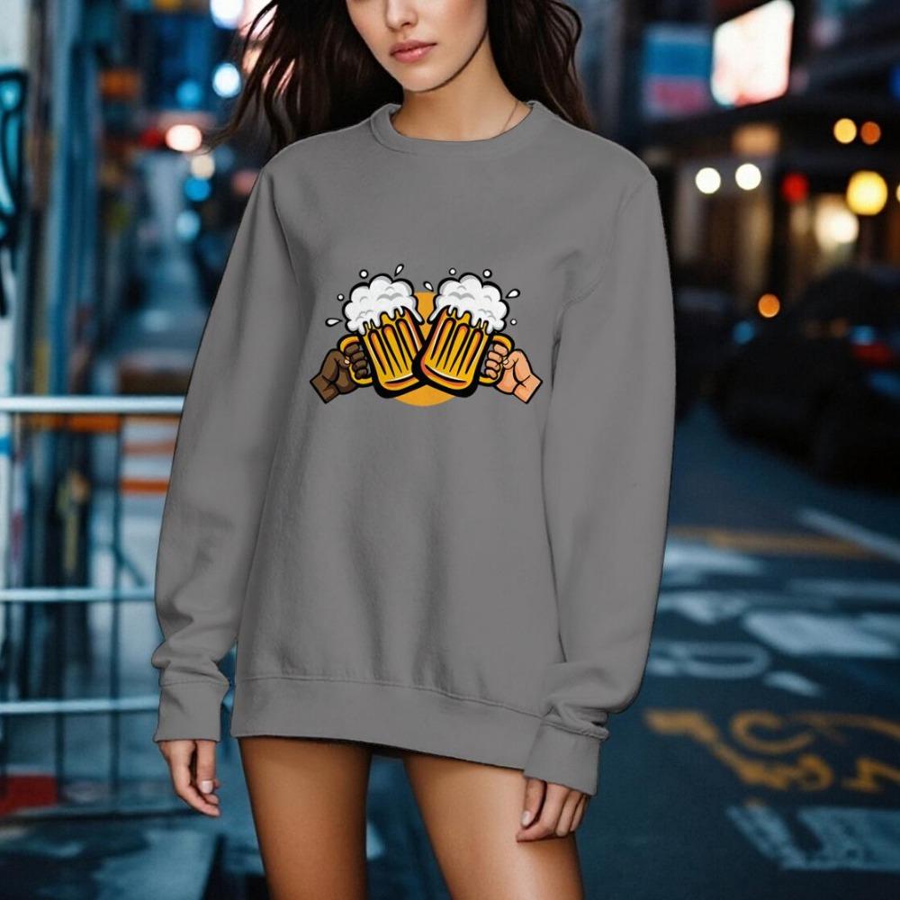 The New Autumn Ladies Beer Pattern Sweatshirt Casual Sportswear Fashionable and Comfortable Outdoor Personality Round Neck Sweatshirt