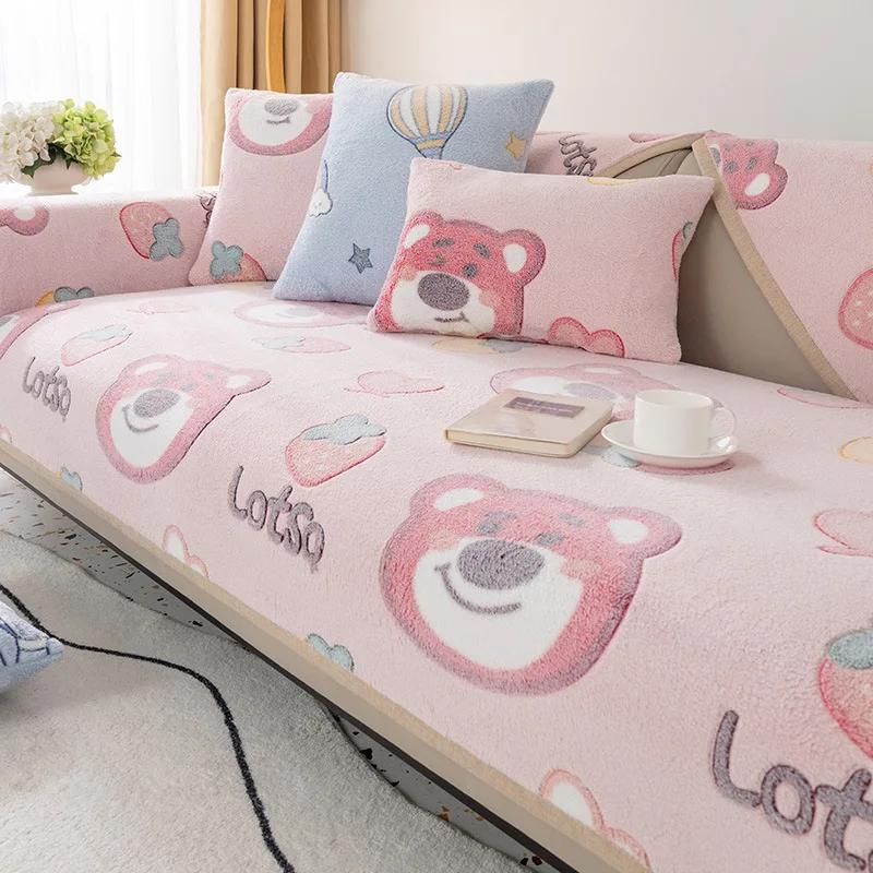 Мультяшный узор плюшевый чехол для дивана нескользящие чехлы для дивана чехол — фото 3