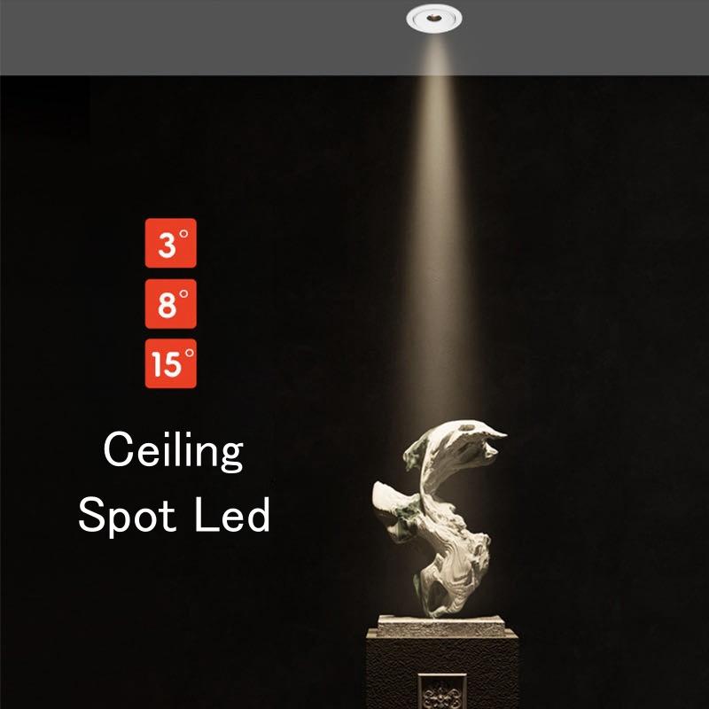 Recessed LED COB Embedded Ceiling Lamp Fixture Downlight Focus Mini Spotlight Narrow Beam Angle 3°8°15° Wine Cabinet