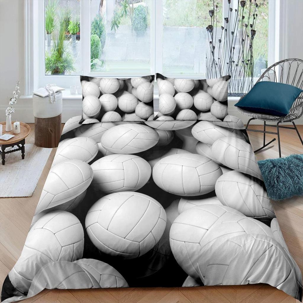Set Lenjerie de Pat Volei Sporturi King Queen Husă de Plapumă Tematică Minge Foc și Apă Husă de Plapumă Poliester Husă de Pilotă
