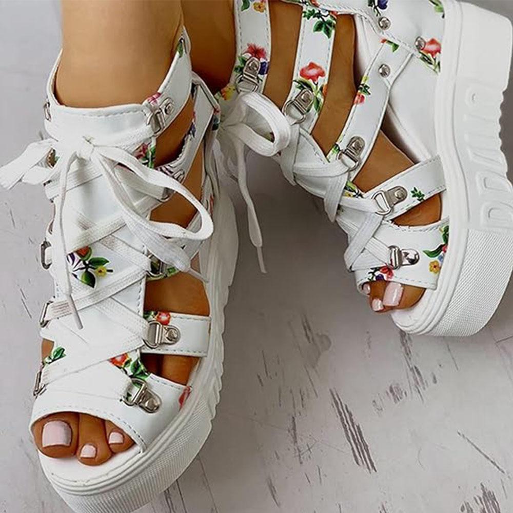 Chunky Platform Wedges Sandals For Women  New Summer Flowers Goth Shoes Walking Comfy Women Sandals