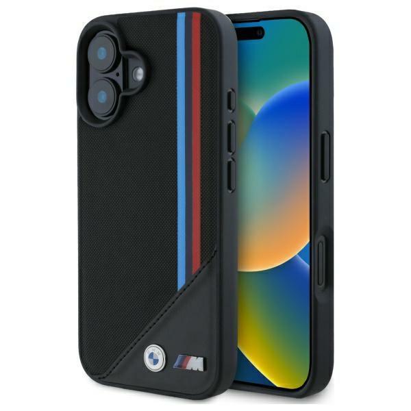 BMW Bmhmp16S23Putrk Iphone 16 6.1Czarny/Black Hardcase M Meshed Tricolor Stripes Magsafe