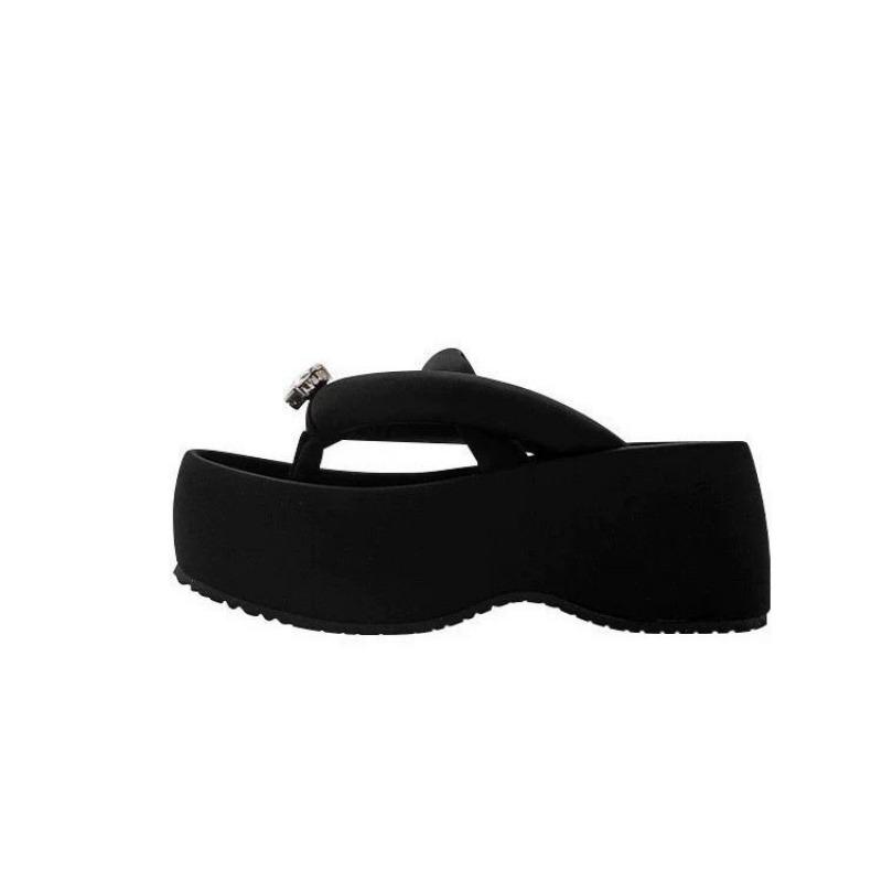 Wear thick-soled flip-flops fashion toe 2 summer new small rhinestone muffin beach cool slippers