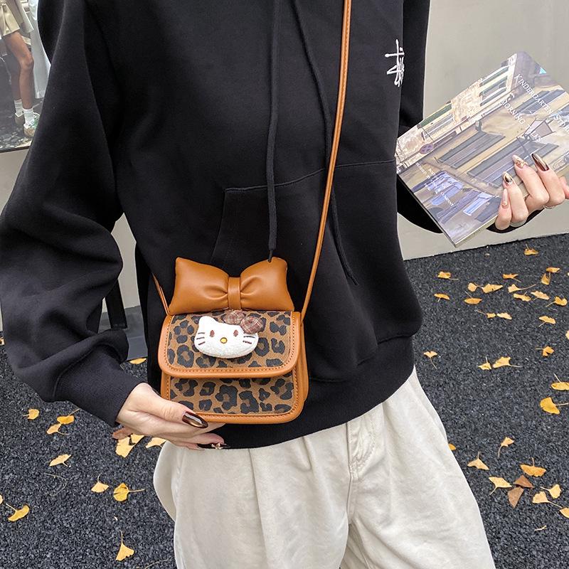 Korean Style Leopard Print Mini Shoulder Bag with Bow - Cute Crossbody for Girls 2025