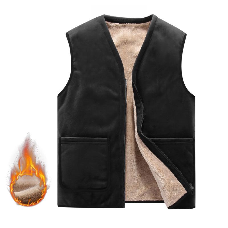 Men's Fleece-Lined Plus Size Vest Dad's Outfit Home Casual Vest Autumn Winter Warm Cold-Proof Inner Wear Casual Sleeveless Vest