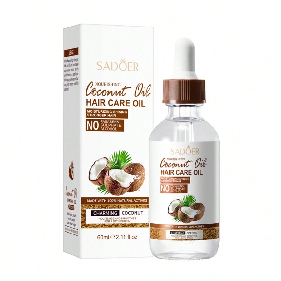 1pc 60ml Coconut Oil Nourishing Hair Oil, Hair Essence, Moisturizes Hair, Smoothes Frizz, Nourishes