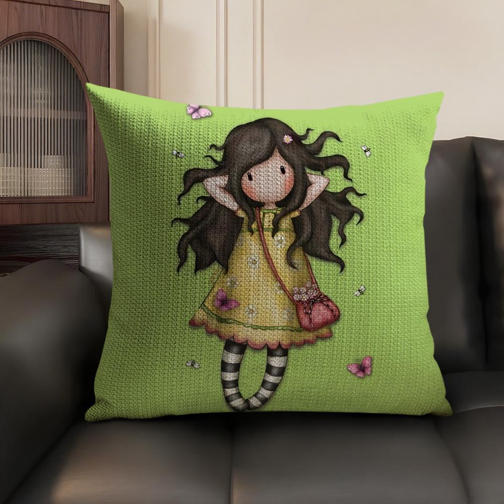 Cartoon SSantoro Gorjuss Cushion Cover Natural Linen Organic Fabric DoubleSided Printing Sofa Home Decor Gift Pillow Case