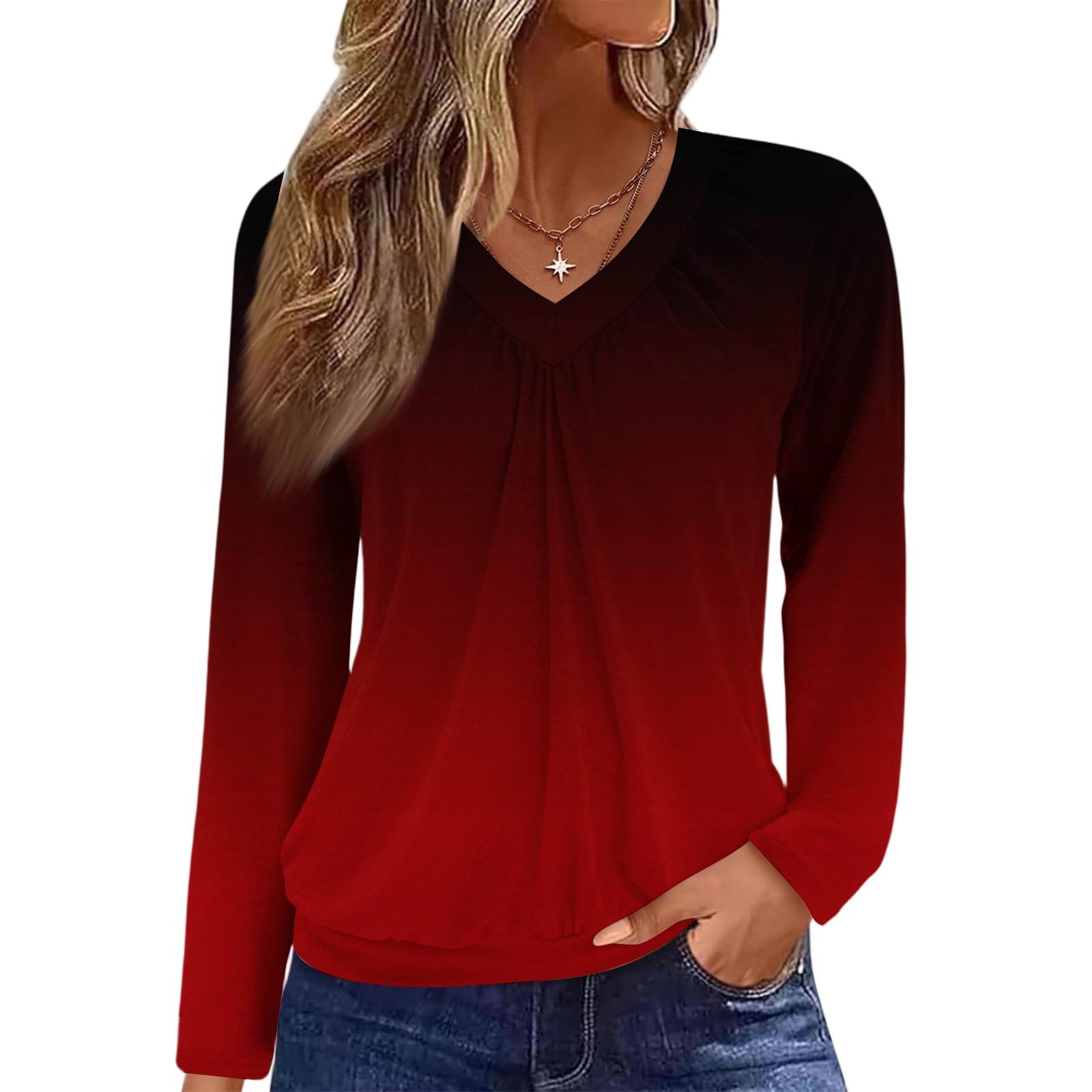 

Женский повседневный модный топ с V-образным вырезом, рукавами реглан, плиссировкой и цветочным принтом, с длинным рукавом XL винный