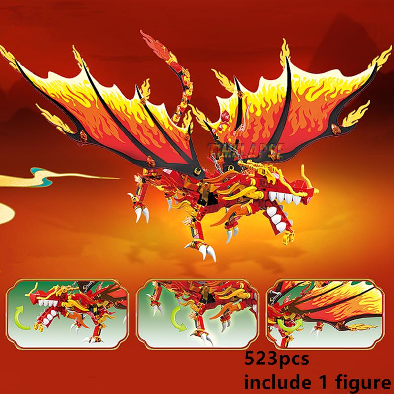 

Новая огненная атака пламенных драконов Fightar Titan Season 14 Fly Building Blocks Классические наборы моделей Кирпичи Детский комплект