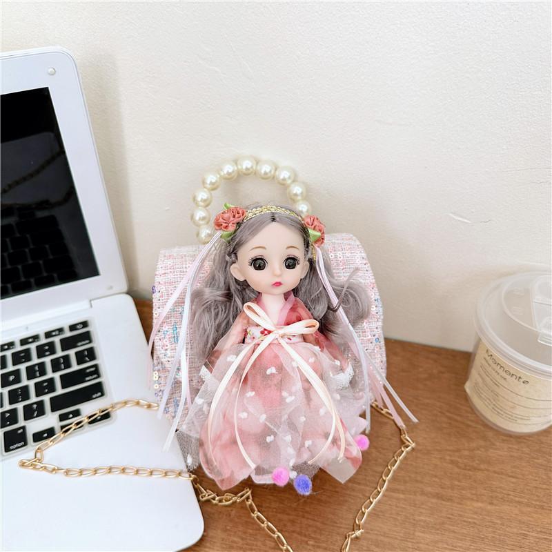 

Charming Chinese Style Pearl Handheld Crossbody Bag For Kids With Cute Cartoon Design