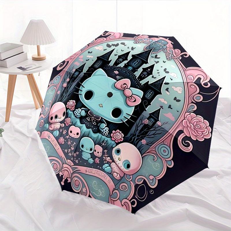 Hello Kitty,Gothic Kawaii Automatic Folding Umbrella-Simple 8-Rib Design, Bright Cartoon Pattern, Durable Iron Frame, Suitable For Travel, O