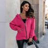 Ladies Spring Autumn Casual Long Sleeve Hooded Zipper Solid Color Cardigan Hoodies Sweatshirt Top