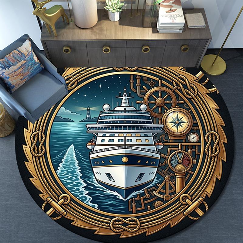 Maritime Adventure Emblem Round Area Rug Under Office Chairs Bedroom Living Room Home Decor