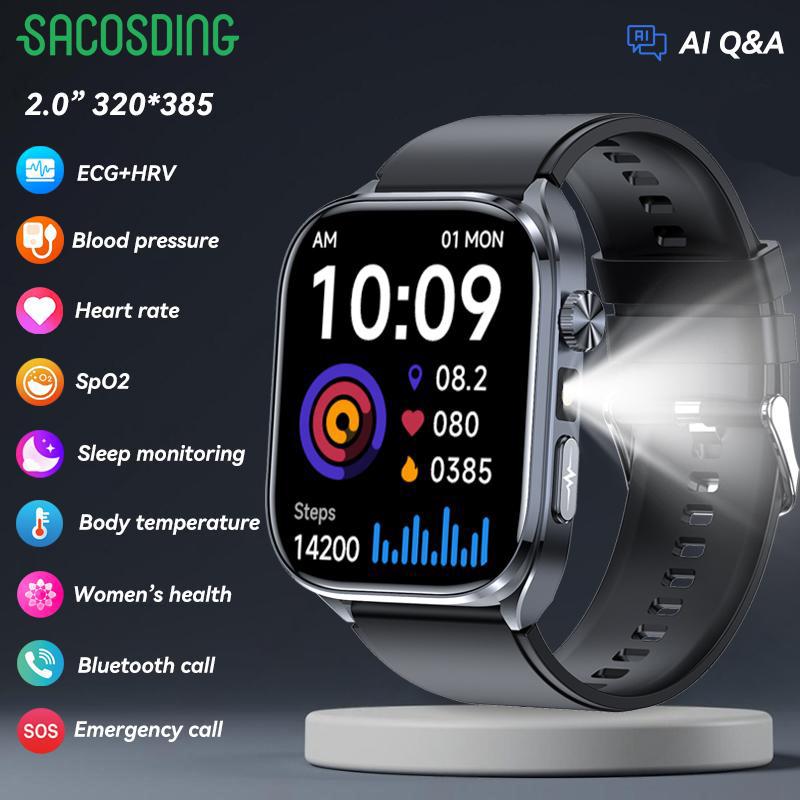 SACOSDING AI Health SmartWatch for Men Women with Flashlight 2.5D UI Voice Bluetooth Call Smart Watch Fitness Tracker