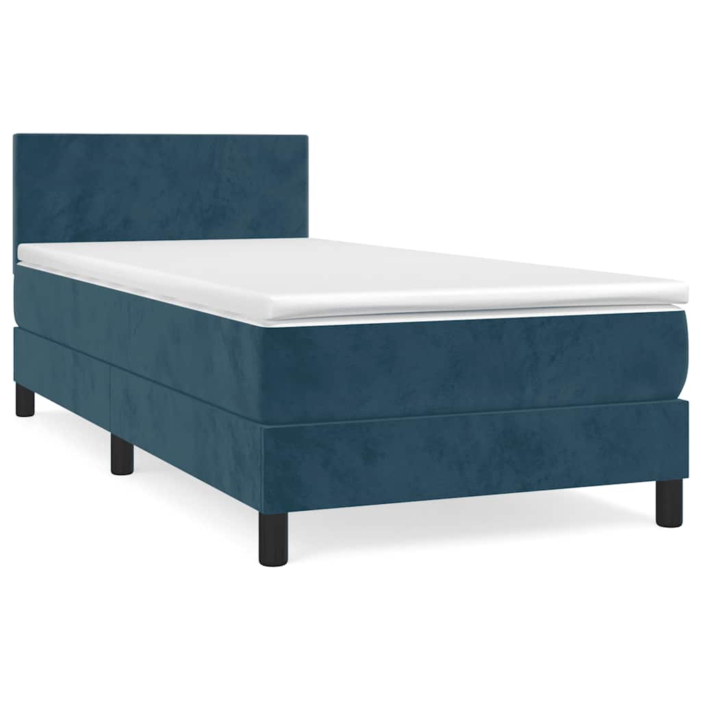 Box Spring Bed with Mattress Dark Blue 90x190 cm Velvet