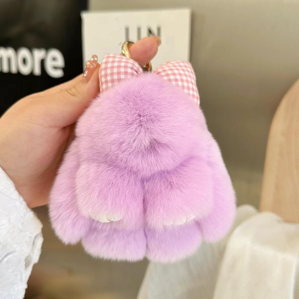Hair Bow Bunny Keychain Pompoms Plush Rabbit Key Ring Rabbit Fur Keychain  Jewelry Gifts