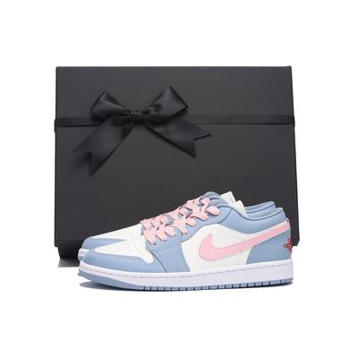 Air Jordan 1 Slip Resistant Abrasion Resistant Low Top Vintage Basketball Shoes Women's White Blue DC0774-164(Team59-SBOX)