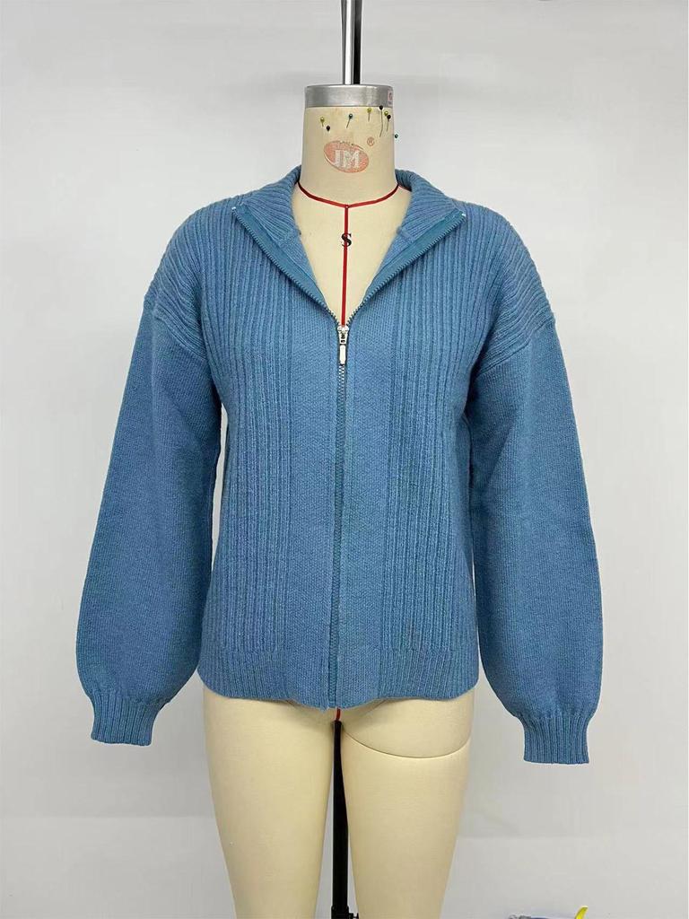 European-American Autumn/Winter Casual Solid Stand-Up Collar Cardigan Sweater
