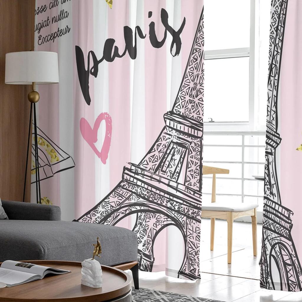 Eiffelturm Liebe Tüll Vorhänge für Schlafzimmer Halle Wohnzimmer Dekor Chiffon Vorhang für Balkon Küche Hause Vorhänge